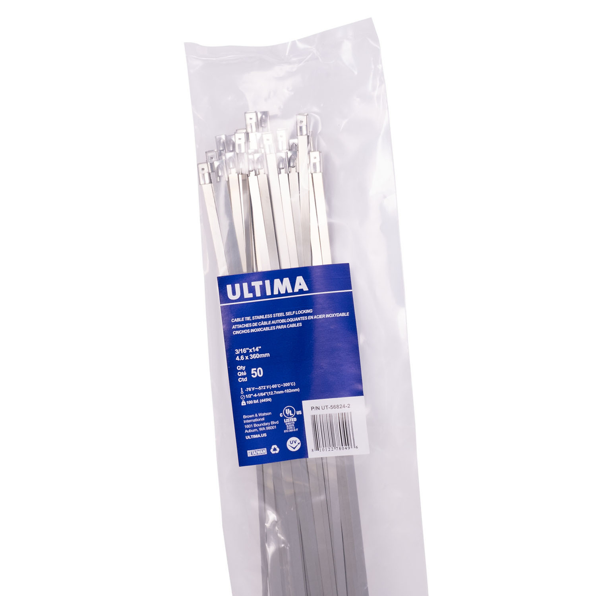 BWI Ultima, Stainless Steel Cable Tie 5/16x14in. Black, 50 Piece, Pieces (qty.) 50 Model# UT-56832-2